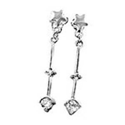 Sterling Silver Star Dangle Earrings with Clear CzAnd Earring Dimension of 4MMx28.58MM