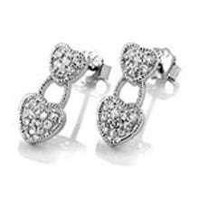 Load image into Gallery viewer, Sterling Silver Heart Lock Shape Earrings with Pave Set Clear CzAnd Earring Dimension of 7MMx15.88MM