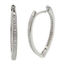 Load image into Gallery viewer, Sterling Silver Micro Pave Clear CZ V-Shape Huggie Earrings with Earring Dimensions of 2.5MMx28.5MM