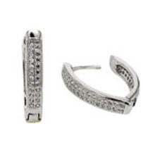 Load image into Gallery viewer, Sterling Silver 2 Line Micro Pave Clear CZ V-Shape Huggie Earrings with Earring Dimensions of 3.8MMx21MM