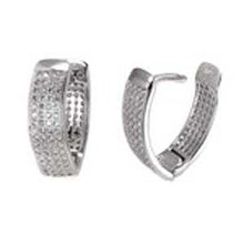 Load image into Gallery viewer, Sterling Silver 4 Line CZ V-Shape Micro Pave Huggie EarringsAnd Width 6.5 mm