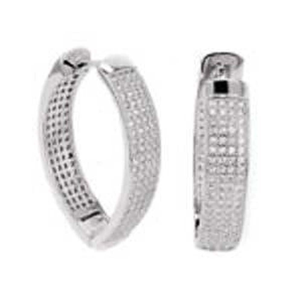 Sterling Silver 4 Line Micro Pave Clear CZ V-Shape Huggie Earrings with Earring Dimensions of 6.5MMx28.5MM