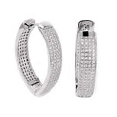 Sterling Silver 4 Line Micro Pave Clear CZ V-Shape Huggie Earrings with Earring Dimensions of 6.5MMx28.5MM