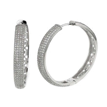 Load image into Gallery viewer, Sterling Silver 4 Line Cubic Zirconia Micro Pave Hoop Earrings