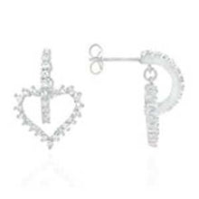 Load image into Gallery viewer, Sterling Silver Pave Set Round Cz Open Heart Earrings with Earring Dimension of 15MMx15.88MM