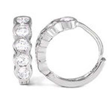 Load image into Gallery viewer, Sterling Silver Huggie Earrings with 5 Clear Round CzAnd Earring Diameter of 14MM and Earring Width of 4MM
