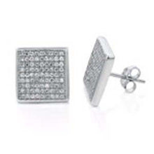 Load image into Gallery viewer, Sterling Silver Pave Set Cz Square Earrings with Earring Width of 12MM