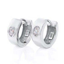 Load image into Gallery viewer, Sterling Silver Oval Cz Huggie Earrings with Earring Diameter of 14.28MM and Earring Width of 5MM