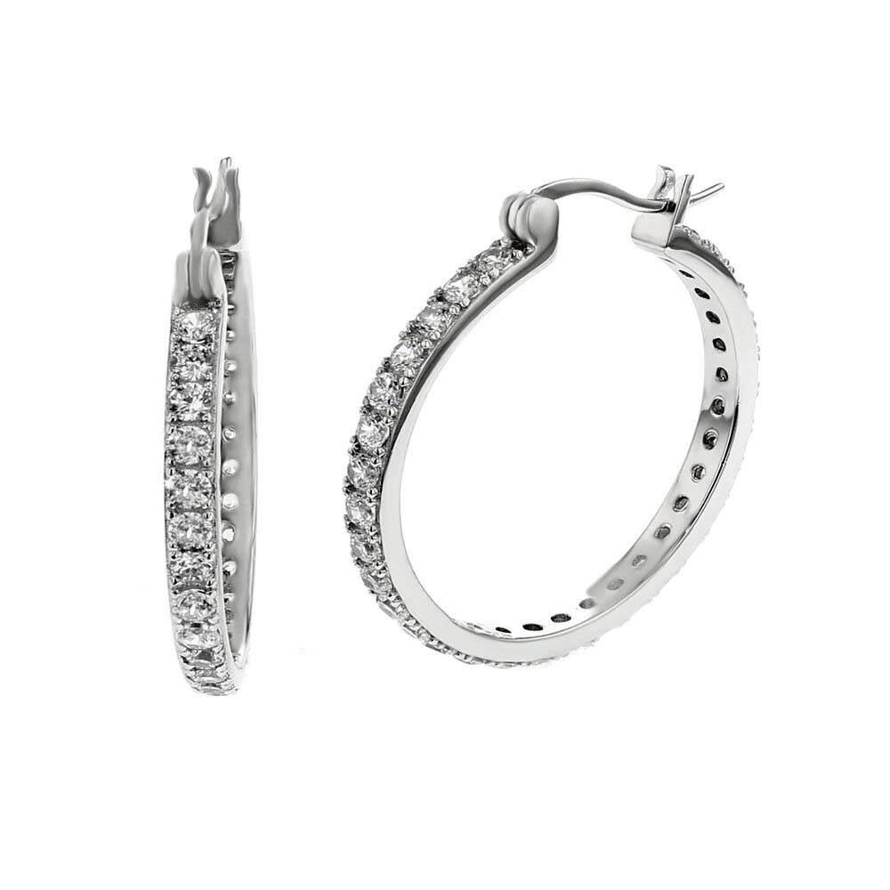 Sterling Silver Cubic Zirconia Eternity Hoop Earrings���And Width 3 mm
