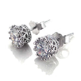 Sterling Silver Crown Design Earrings with 6MM CzAnd Earring Width of 6MM