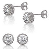 Sterling Silver Crown Design Earrings with 8MM CzAnd Earring Width of 9MM