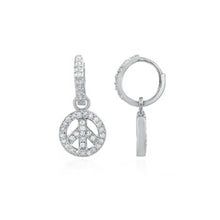 Load image into Gallery viewer, Sterling Silver Peace Sign Earrings with Clear CzAnd Earrings Width of 13MM
