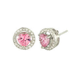 Sterling Slver Pave Set Circle Jacket Earrings with Center Pink Heart CzAnd Earring Dimension of 11MMx11MM