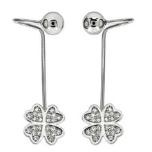 Load image into Gallery viewer, Sterling Silver Clear Cz Clover Leaf Ear Cuff Earrings with Earring Length of 25.4MM