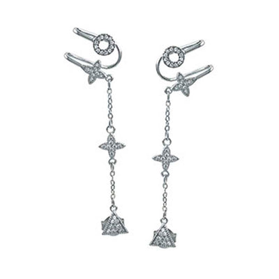 Sterling Silver Clear Cz Multi Shape Ear Cuff Earrings with Earring Length of 38.1MM