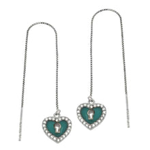 Load image into Gallery viewer, Sterling Silver Heart-Lock Sky Blue Enamel With CZ Threader EarringsAnd width 9.35mm