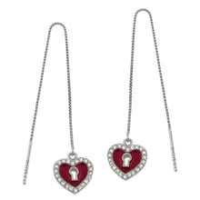 Load image into Gallery viewer, Sterling Silver Heart-Lock Pink Enamel With CZ Threader EarringsAnd Width 9.35mm