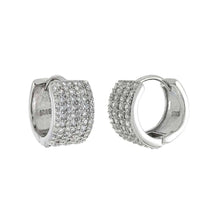 Load image into Gallery viewer, Sterling Silver Seven Lines Pave Huggie Shaped Earrings With CZ StonesAnd Width 7.6 mmAnd Diameter 14 mm