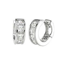 Load image into Gallery viewer, Sterling Silver Princess Cut CZ Huggie EarringsAnd Width 5.5mm