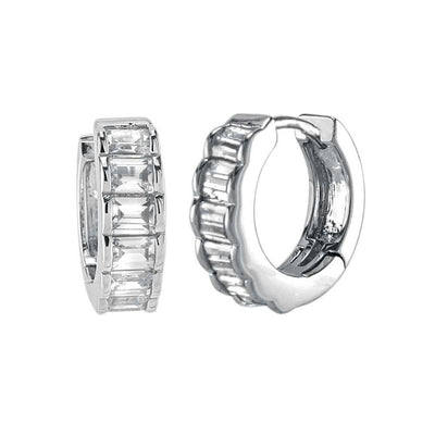Sterling Silver Rectangle CZ Huggie EarringsAnd width 4mm