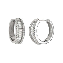 Load image into Gallery viewer, Sterling Silver Round &amp; Baguette CZ Huggie Hoop EarringsAnd Weight 5.8gramAnd Width 6mmAnd Diameter 19.5mm