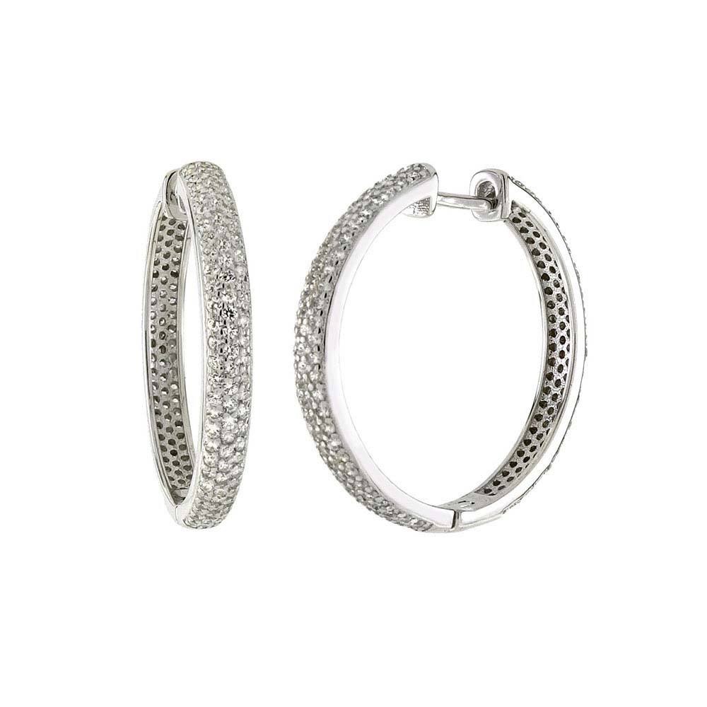 Sterling Silver 3 Lines Micro Pave CZ Huggie EarringsAnd Width 1/8 inch