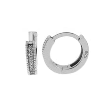 Load image into Gallery viewer, Sterling Silver Round CZ Huggie Rhodium Hoop Earrings