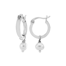 Load image into Gallery viewer, Sterling Silver Rhodium Fresh Water Pearl Hoop Earrings Width-6mm, Diameter-13.5mm