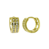 Sterling Silver 2 Lines Cubic Zirconia Gold Plated Huggie Hoop Earrings