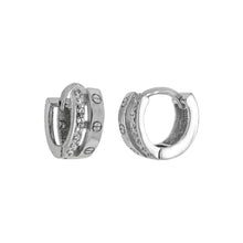 Load image into Gallery viewer, Sterling Silver Screw Cubic Zirconia Huggie Hoop Earrings