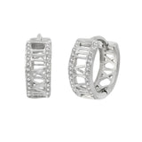 Sterling Silver Roman Numerals CZ Huggie Hoop Earrings Width4.8mm, Diameter-13mm