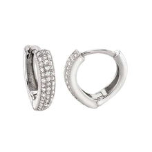 Load image into Gallery viewer, Sterling Silver Three Lines Pave CZ V Shape Huggie EarringsAnd Width 1/2 inch