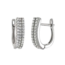 Load image into Gallery viewer, Sterling Silver 3 Lines Cubic Zirconia French Clip Hoop EarringsAnd Width 4.2mm