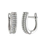 Sterling Silver 3 Lines Cubic Zirconia French Clip Hoop EarringsAnd Width 4.2mm