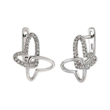 Load image into Gallery viewer, Sterling Silver English Lock Butterfly Shaped Earrings With Clear CZ