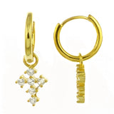 Sterling Silver Gold Plated CZ Cross With Huggie Hoop Earrings