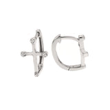 Sterling Silver Rhodium Cross CZ Huggie Hoop Earrings Width-9mm, Height-14mm