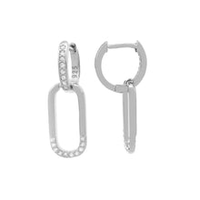 Load image into Gallery viewer, Sterling Silver Fancy Huggie CZ Hoop Earrings Width-8mm, Height-1inch, Diameter-12mm