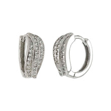 Load image into Gallery viewer, Sterling Silver Leaf Huggie Hoop Earrings With Pave Cubic Zirconia