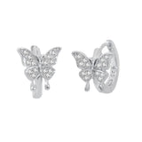 Sterling Silver Pave CZ Butterfly Huggie Hoop Earrings Width-11.5mm, Height-9.8mm, Diameter-13mm