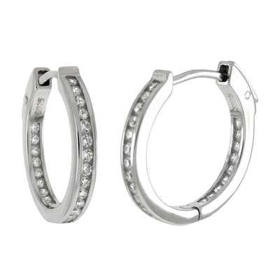 Sterling Silver Inside Out CZ Huggies Hoop Shaped Earrings, Width 2.6 mm, Diameter 16mm, Thickness 24mm