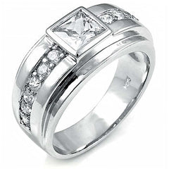 Sterling Silver Princess & Round CZ Man Ring, Weight 10gramAnd Width 12mm