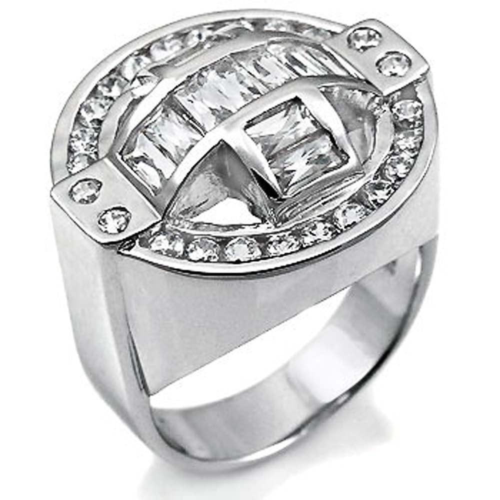 Sterling Silver Baguette And Round CZ Man RingAnd Weight 11.6gramAnd Width 22mm