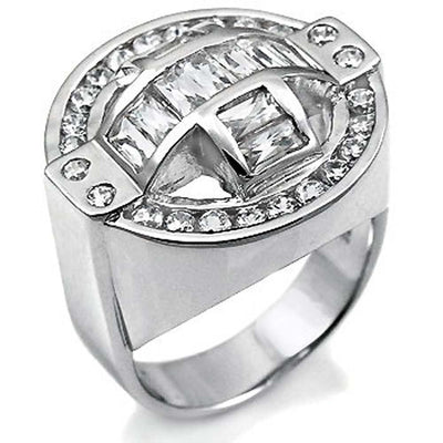 Sterling Silver Baguette Round CZ Man Ring, Weight 11.6gramAnd Width 22mm