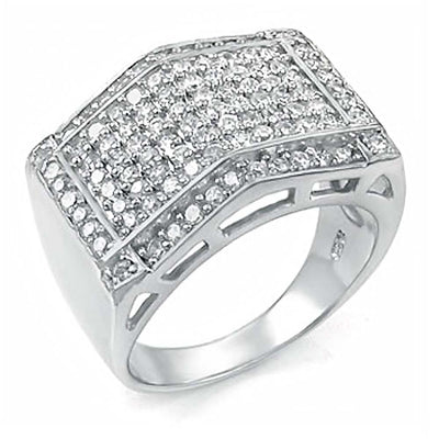 Sterling Silver Micro Pave Setting CZ Man Ring, Weight 11gramAnd Width 16mm