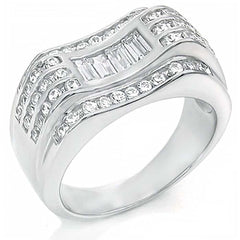 Sterling Silver Cubic Zirconia Baguette and Round CZ Man Ring, Weight 9.8gramAnd Width 11mm