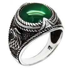 Load image into Gallery viewer, Sterling Silver Oxidized Green Agate With Eagle Head Ring