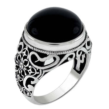 Load image into Gallery viewer, Sterling Silver Round Black Cat Eye Oxidized RingAnd Weight 9.4 gramAnd Width 17mm