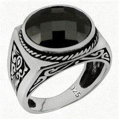 Sterling Silver 12mm Round Cushion-Cut Black CZ Ring