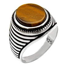 Load image into Gallery viewer, Sterling Silver Men Flat Oval Tiger-Eyes Ring